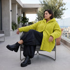 Flauschige limette Teddyjacke in Ballonform mit Kapuze und Taschen für Winterkomfort