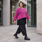 Kuschelige warme Fuchsia Teddyjacke in gerundeter Schnittform für stylische Winterlooks