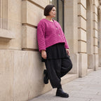 Kuschelige warme Fuchsia Teddyjacke in gerundeter Schnittform für stylische Winterlooks
