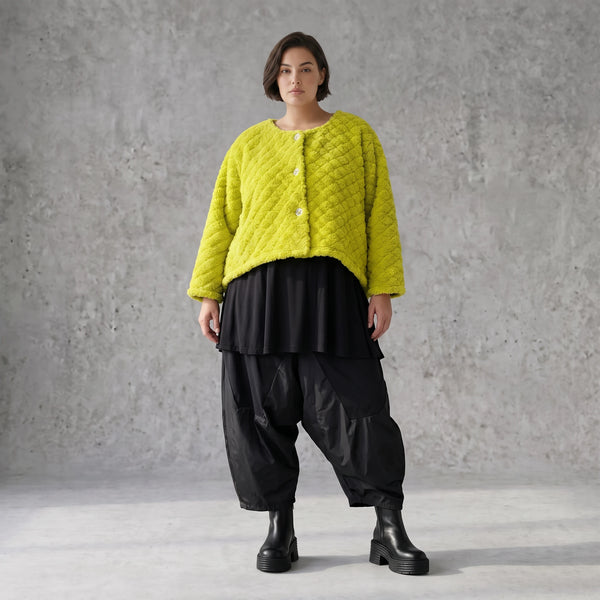 Kuschelige Teddyjacke in Limette mit gerundetem Schnitt warm mit laessig femininem Look