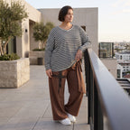 Marlenehose aus weichem Fleece mit Bindegürtel und weitem fließendem Bein winterwarm