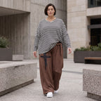 Marlenehose aus weichem Fleece mit Bindegürtel und weitem fließendem Bein winterwarm