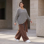 Marlenehose aus weichem Fleece mit Bindegürtel und weitem fließendem Bein winterwarm