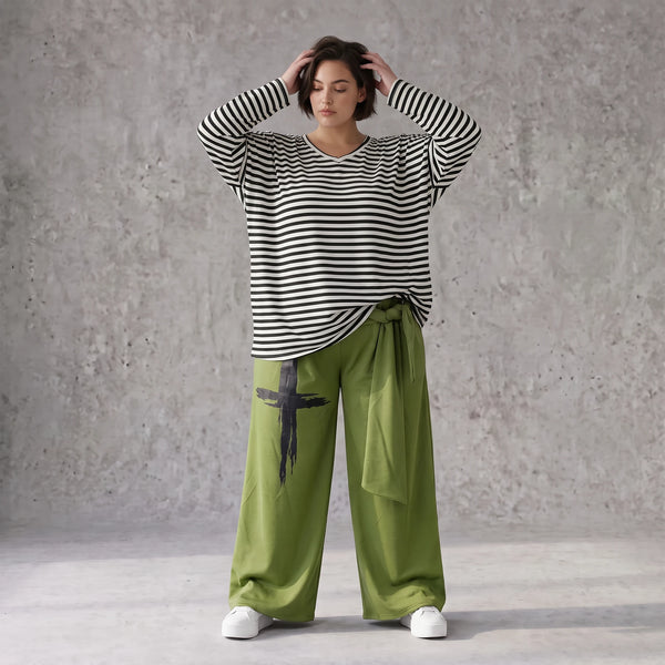 Warme Fleecemarlenehose mit Bindegürtel und Stretch in weiter Form für kalte Wintertage