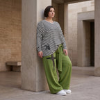 Warme Fleecemarlenehose mit Bindegürtel und Stretch in weiter Form für kalte Wintertage