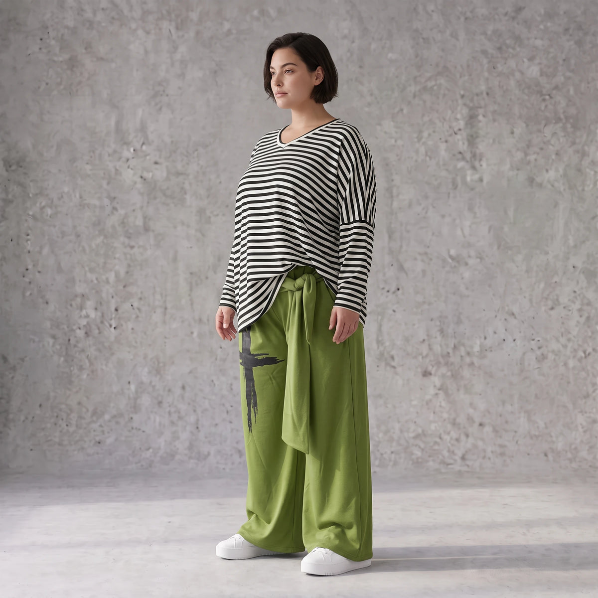 Warme Fleecemarlenehose mit Bindegürtel und Stretch in weiter Form für kalte Wintertage