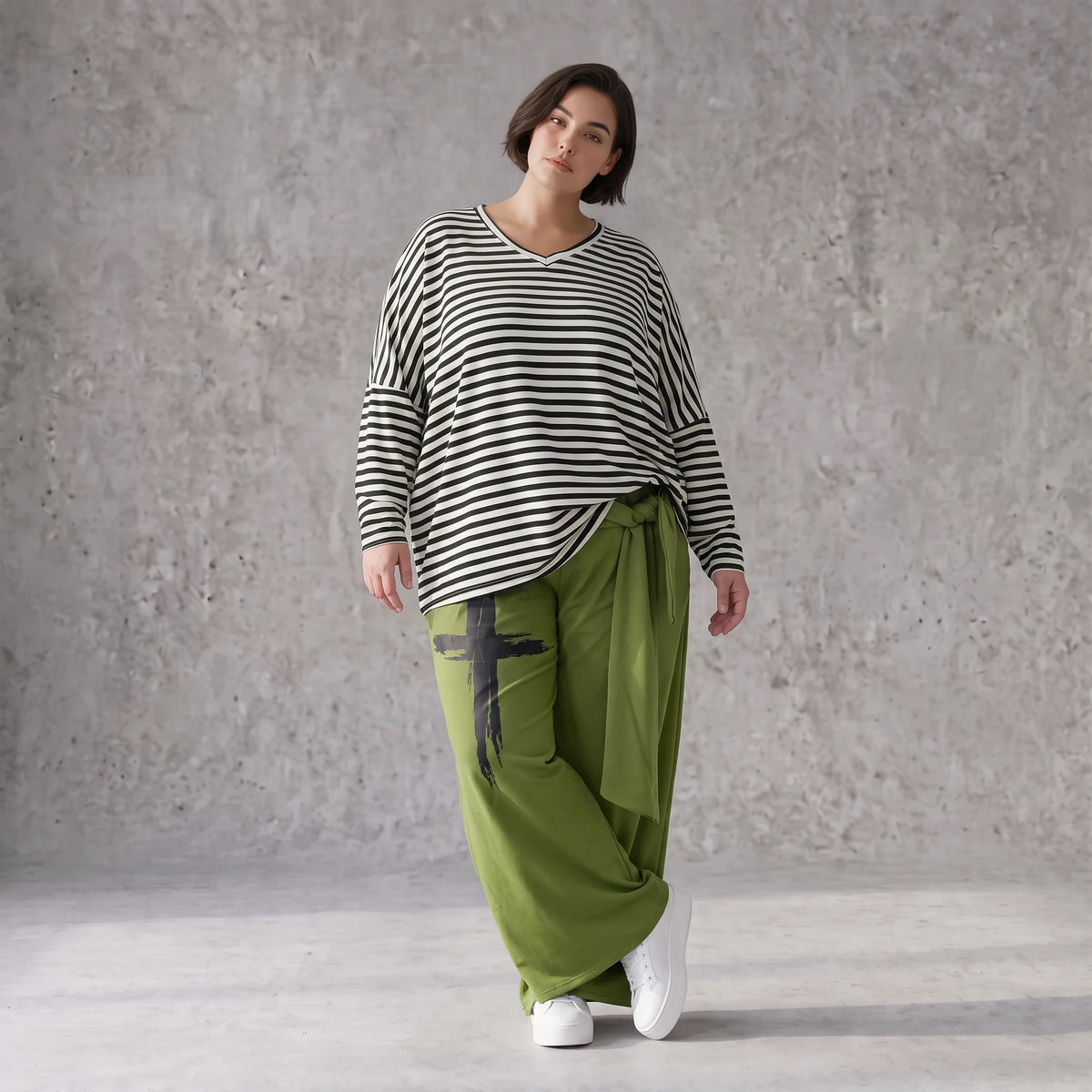 Warme Fleecemarlenehose mit Bindegürtel und Stretch in weiter Form für kalte Wintertage
