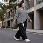 Warme Fleece Marlenehose mit elastischem Bund und Bindegürtel im weiten Komfortschnitt