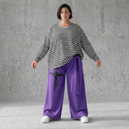 Lila Marlenehose aus weichem warmem Fleece mit Elasthan elastischem Bund und Bindegürtel