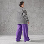 Lila Marlenehose aus weichem warmem Fleece mit Elasthan elastischem Bund und Bindegürtel