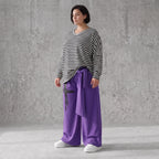Lila Marlenehose aus weichem warmem Fleece mit Elasthan elastischem Bund und Bindegürtel