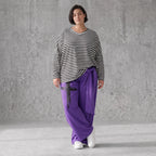 Lila Marlenehose aus weichem warmem Fleece mit Elasthan elastischem Bund und Bindegürtel