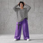 Lila Marlenehose aus weichem warmem Fleece mit Elasthan elastischem Bund und Bindegürtel