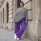 Lila Marlenehose aus weichem warmem Fleece mit Elasthan elastischem Bund und Bindegürtel