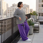 Lila Marlenehose aus weichem warmem Fleece mit Elasthan elastischem Bund und Bindegürtel