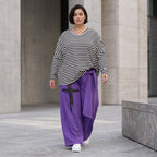 Lila Marlenehose aus weichem warmem Fleece mit Elasthan elastischem Bund und Bindegürtel