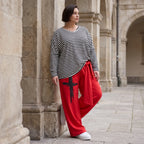 Warme Marlenehose aus Fleece mit Stretch elastischem Bund Bindegürtel und weitem Bein
