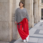 Warme Marlenehose aus Fleece mit Stretch elastischem Bund Bindegürtel und weitem Bein
