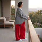 Warme Marlenehose aus Fleece mit Stretch elastischem Bund Bindegürtel und weitem Bein