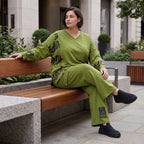 Ballonhose aus weichem Fleece in Olivgrün mit Stretch und elastischem Bund bequem lässig