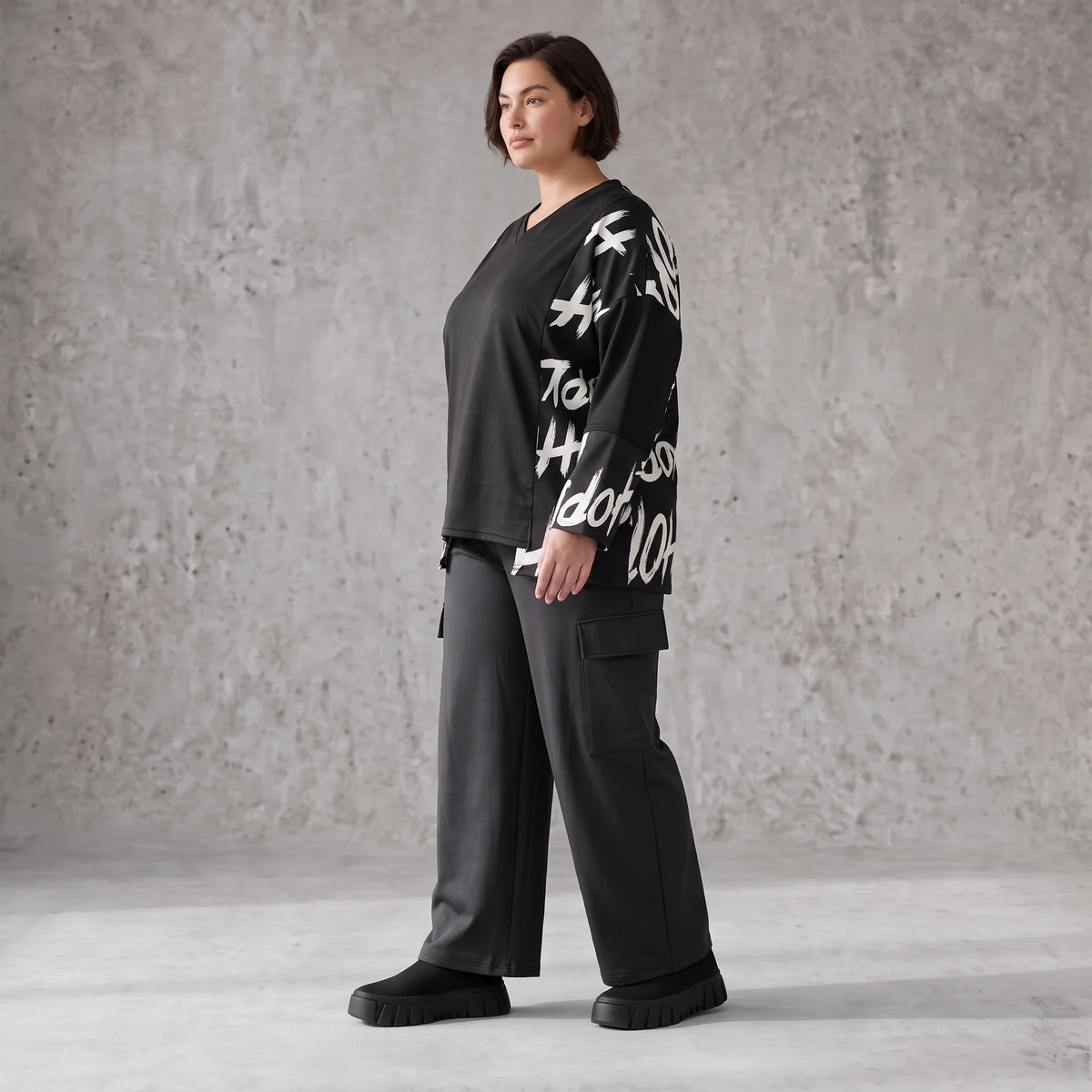 Weiche warme Fleece Ballonhose mit elastischem Bund und aufgesetzten Taschen mit Klappe