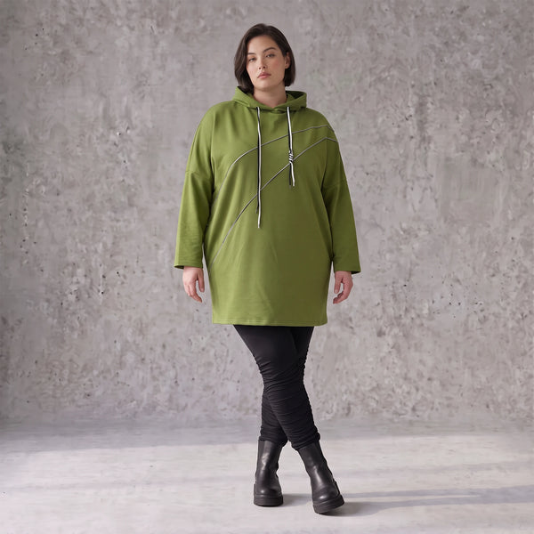 Olivgruener Fleece Hoody mit Stretchkomfort im geraden Schnitt warm und alltagstauglich