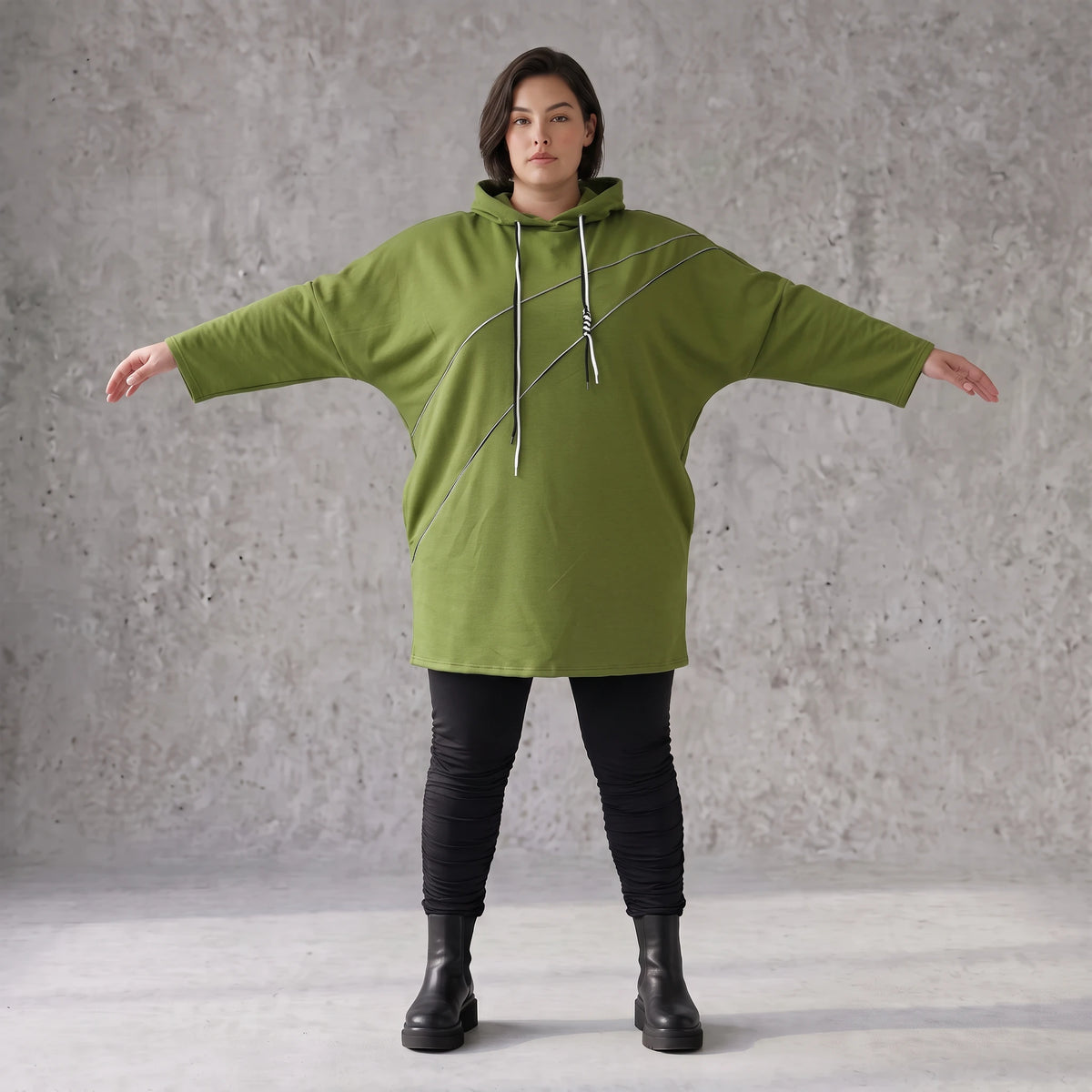 Olivgruener Fleece Hoody mit Stretchkomfort im geraden Schnitt warm und alltagstauglich