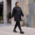 Schwarzer Fleece Hoody mit Stretch in gerader Form kuschelig weich und herrlich bequem