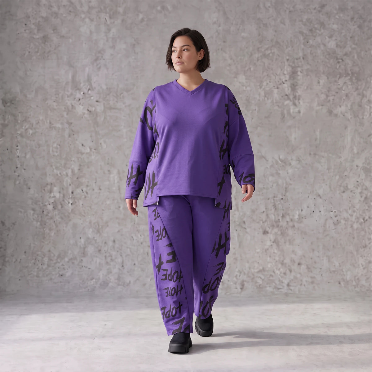 Lila Fleece Ballonhose mit Schnürbund und Taschen weiche warme Winterhose in Ballonform