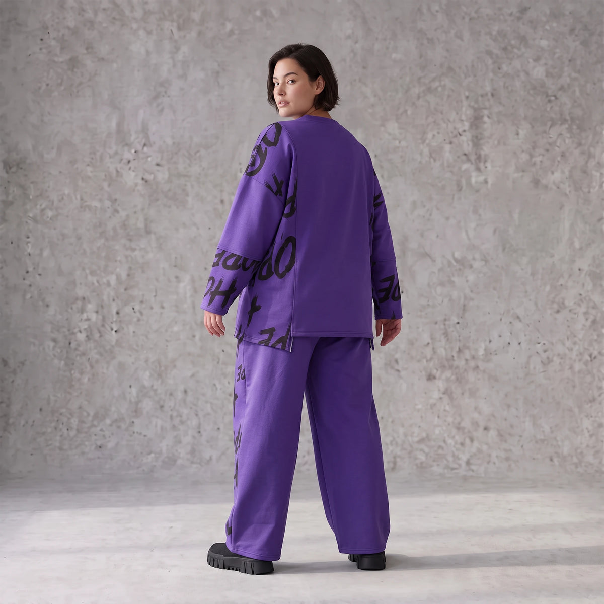 Lila Fleece Ballonhose mit Schnürbund und Taschen weiche warme Winterhose in Ballonform