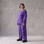 Lila Fleece Ballonhose mit Schnürbund und Taschen weiche warme Winterhose in Ballonform