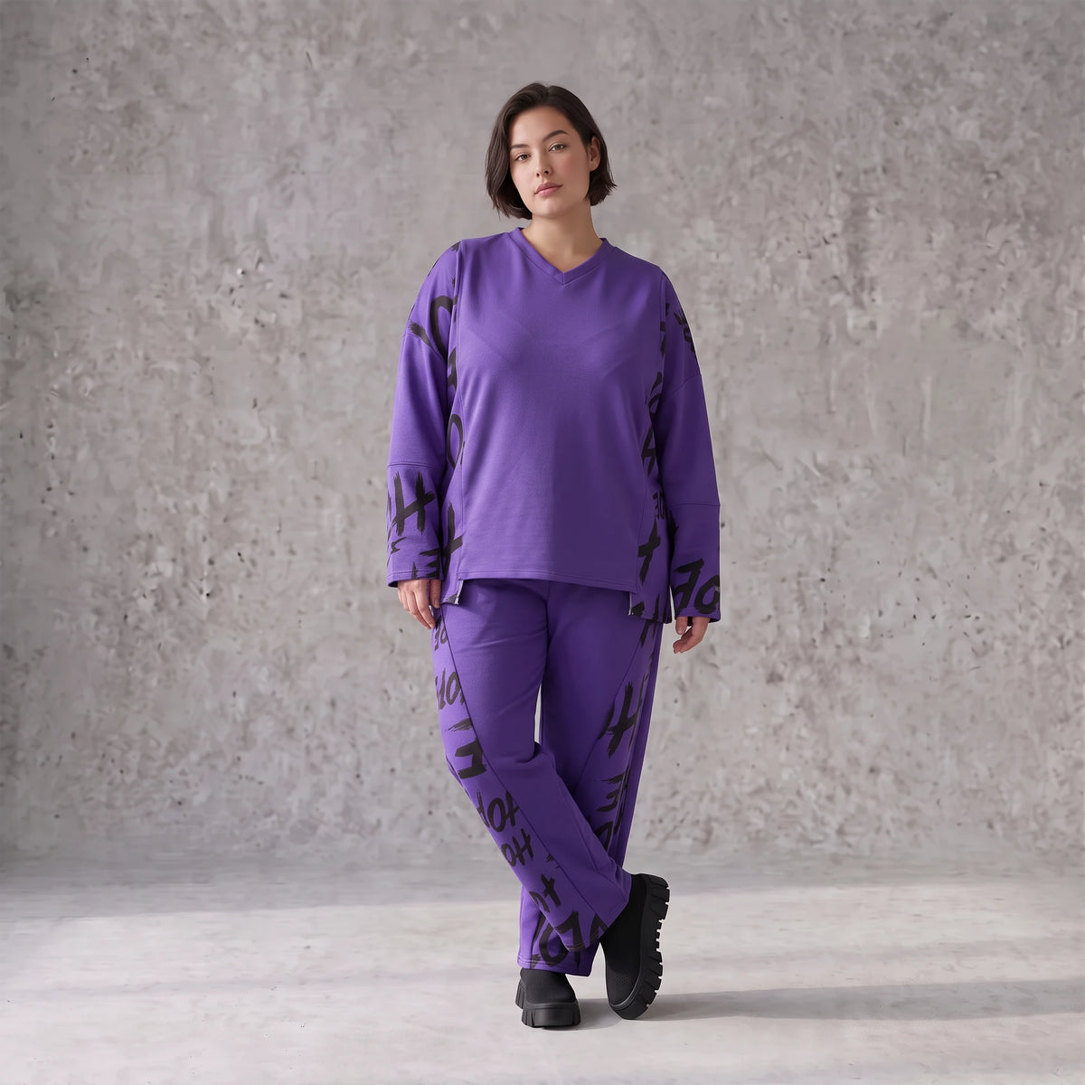 Lila Fleece Ballonhose mit Schnürbund und Taschen weiche warme Winterhose in Ballonform