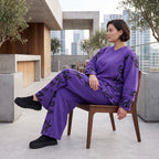 Lila Fleece Ballonhose mit Schnürbund und Taschen weiche warme Winterhose in Ballonform