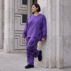 Lila Fleece Ballonhose mit Schnürbund und Taschen weiche warme Winterhose in Ballonform