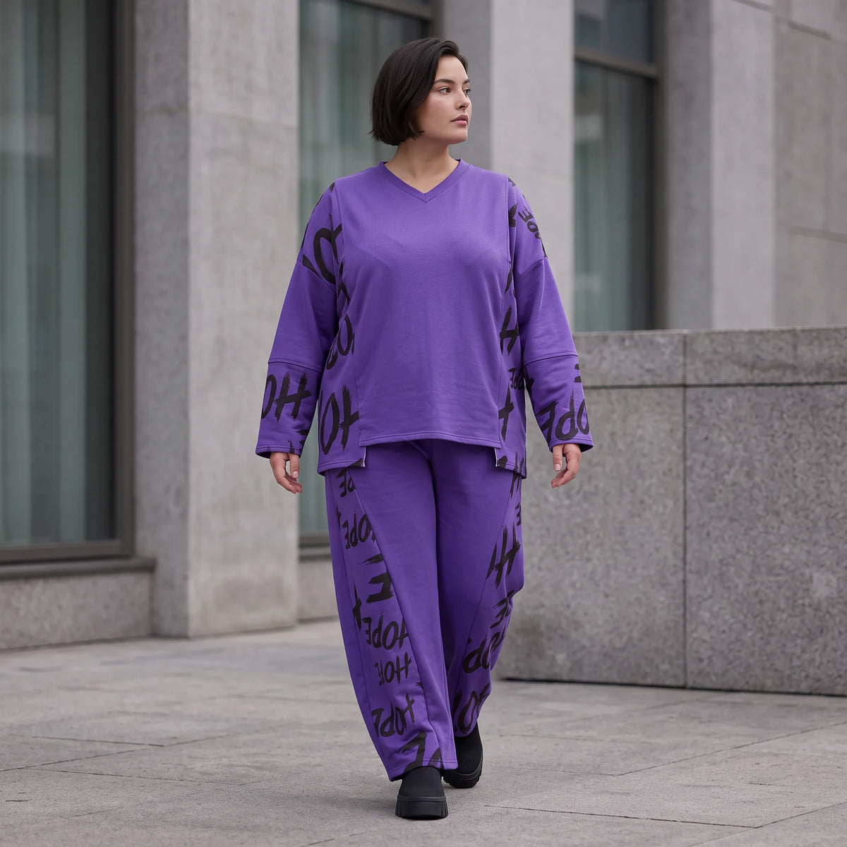 Lila Fleece Ballonhose mit Schnürbund und Taschen weiche warme Winterhose in Ballonform