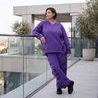 Lila Fleece Ballonhose mit Schnürbund und Taschen weiche warme Winterhose in Ballonform