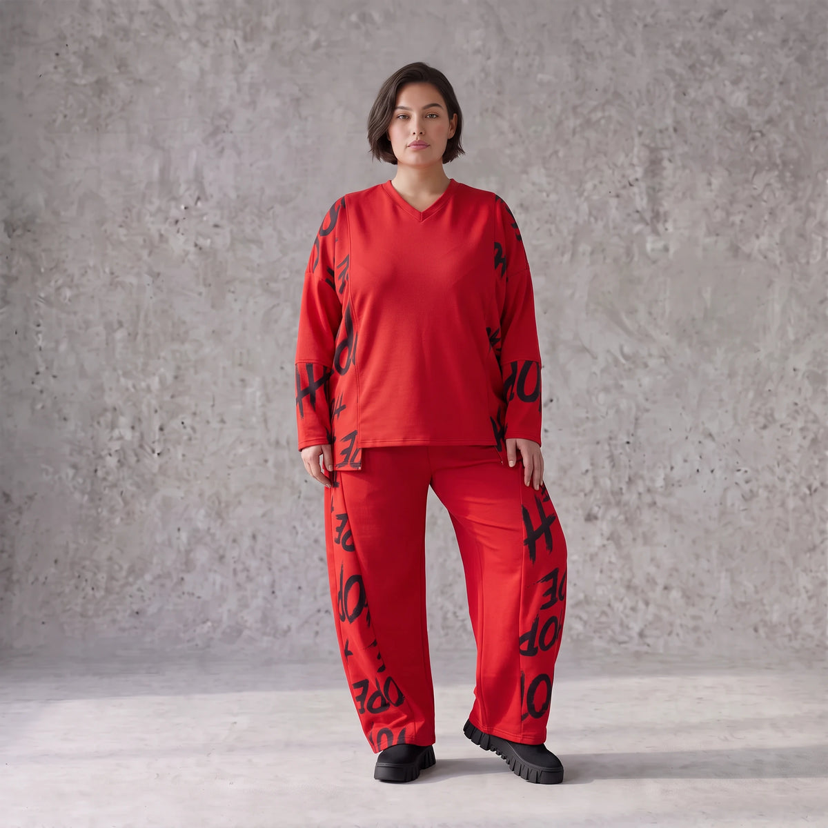 Warme Fleece Ballonhose mit elastischem Bund und Schnürung in legerer Winterform