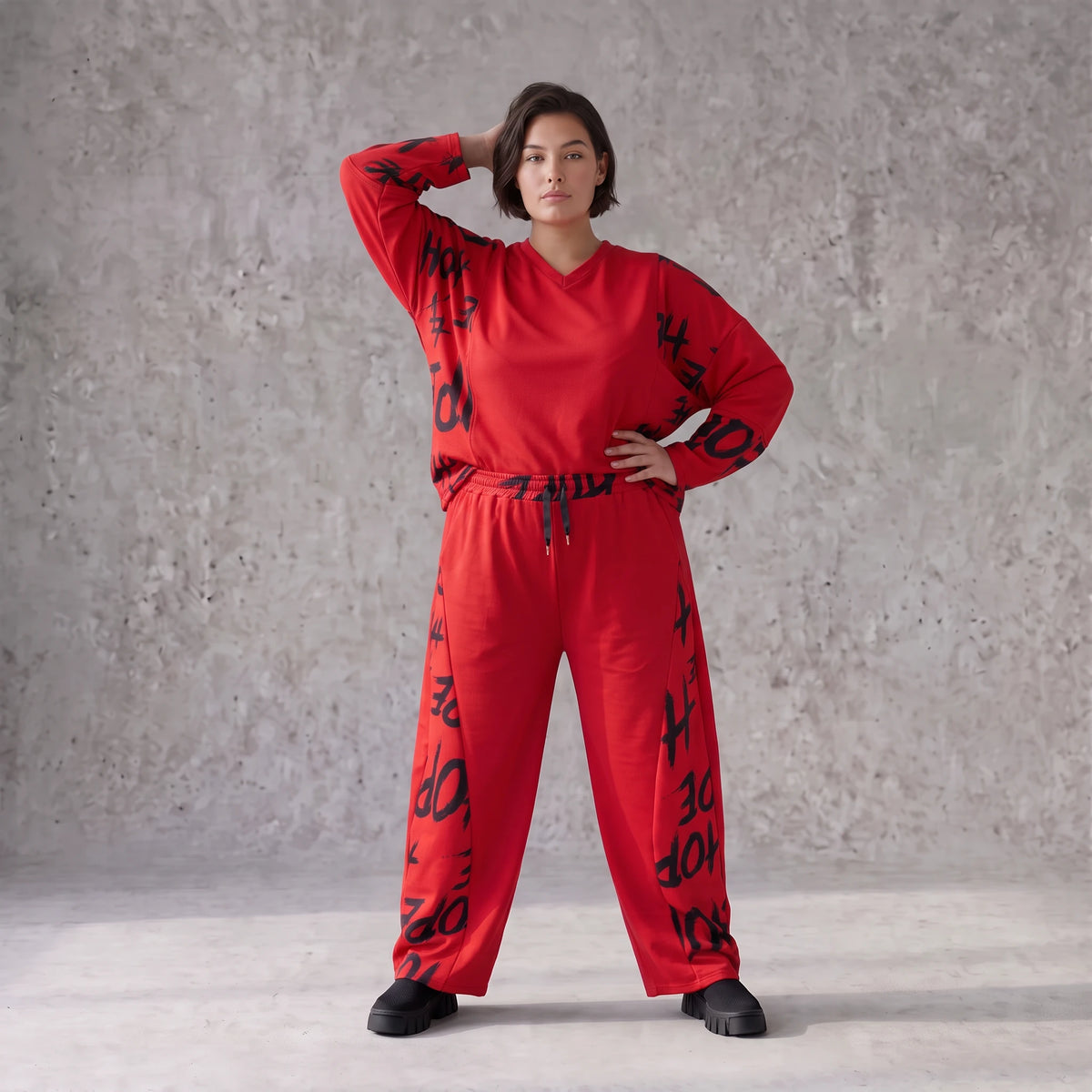 Warme Fleece Ballonhose mit elastischem Bund und Schnürung in legerer Winterform
