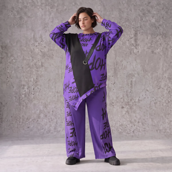 Lila Fleecelangarmshirt mit asymmetrischem Schnitt und Zipfelsaum samt Stretchkomfort