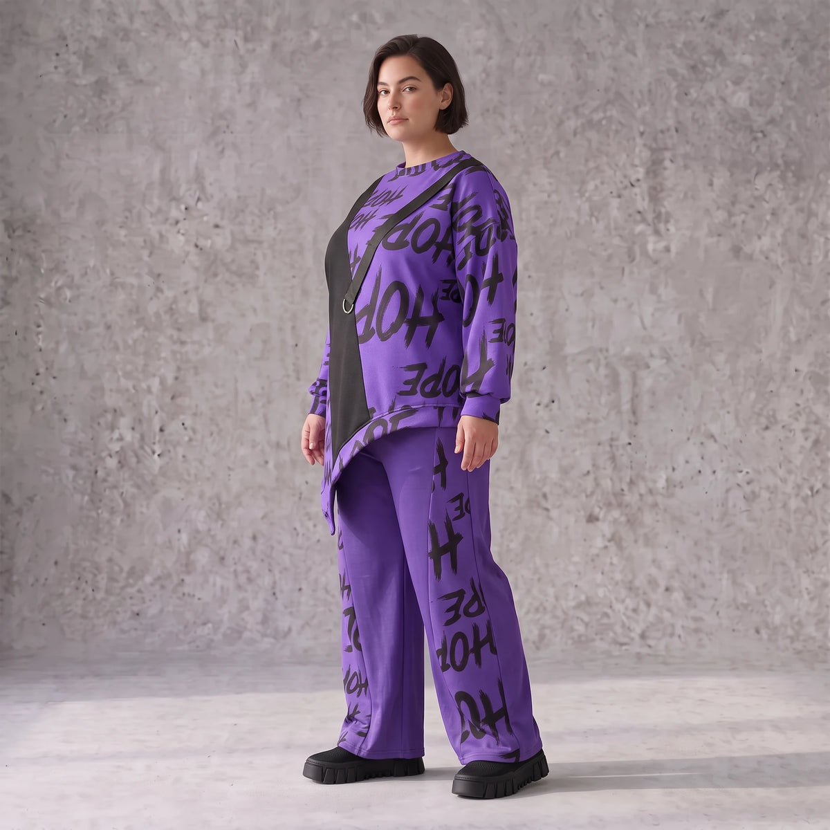 Lila Fleecelangarmshirt mit asymmetrischem Schnitt und Zipfelsaum samt Stretchkomfort