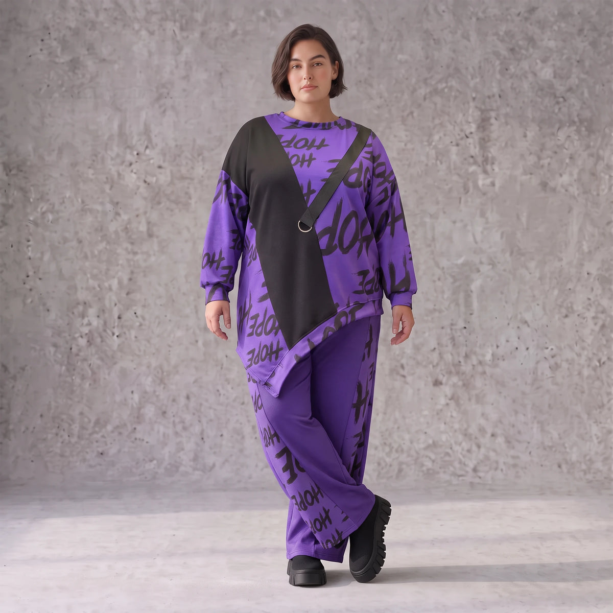 Lila Fleecelangarmshirt mit asymmetrischem Schnitt und Zipfelsaum samt Stretchkomfort