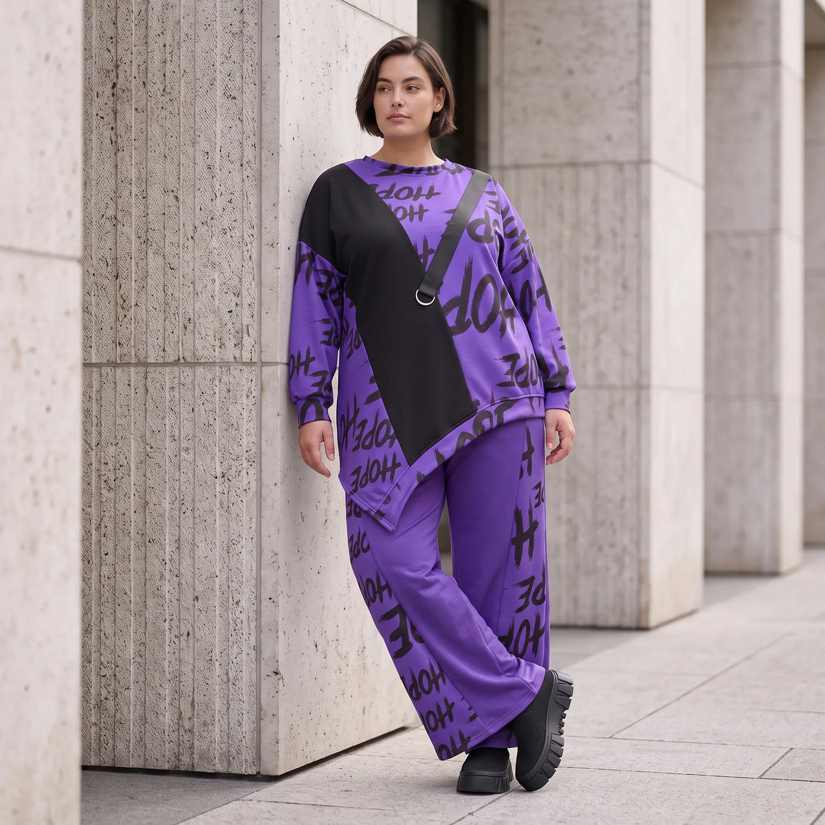 Lila Fleecelangarmshirt mit asymmetrischem Schnitt und Zipfelsaum samt Stretchkomfort