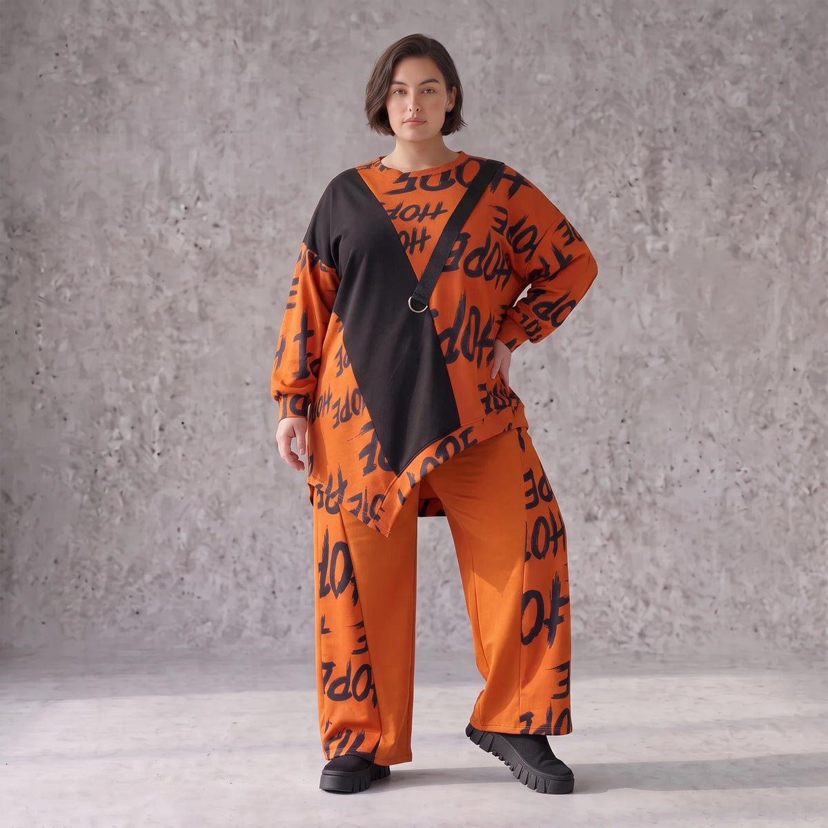 Fleeceshirt in Rost mit asymmetrischem Schnitt Zipfelsaum Stretch warm weich kuschelig