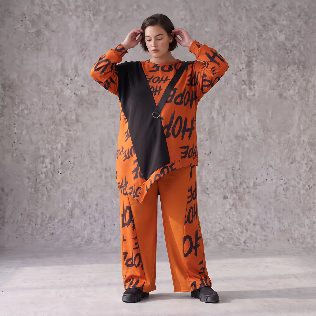 Fleeceshirt in Rost mit asymmetrischem Schnitt Zipfelsaum Stretch warm weich kuschelig
