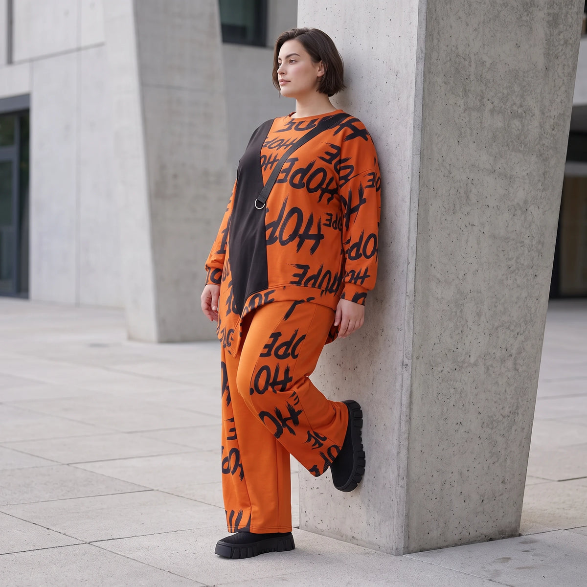 Fleeceshirt in Rost mit asymmetrischem Schnitt Zipfelsaum Stretch warm weich kuschelig
