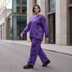 Lila Fleeceshirt mit V-Ausschnitt und Langarm weich warm im geraden Schnitt Stretchfit