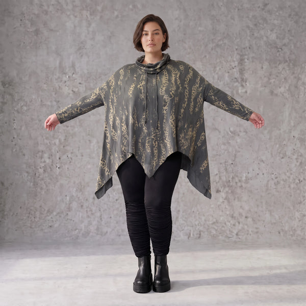 Wintershirt aus weichem Baumwolljersey mit Stretch in A-Linie Rollkragen mit Tunnelzug