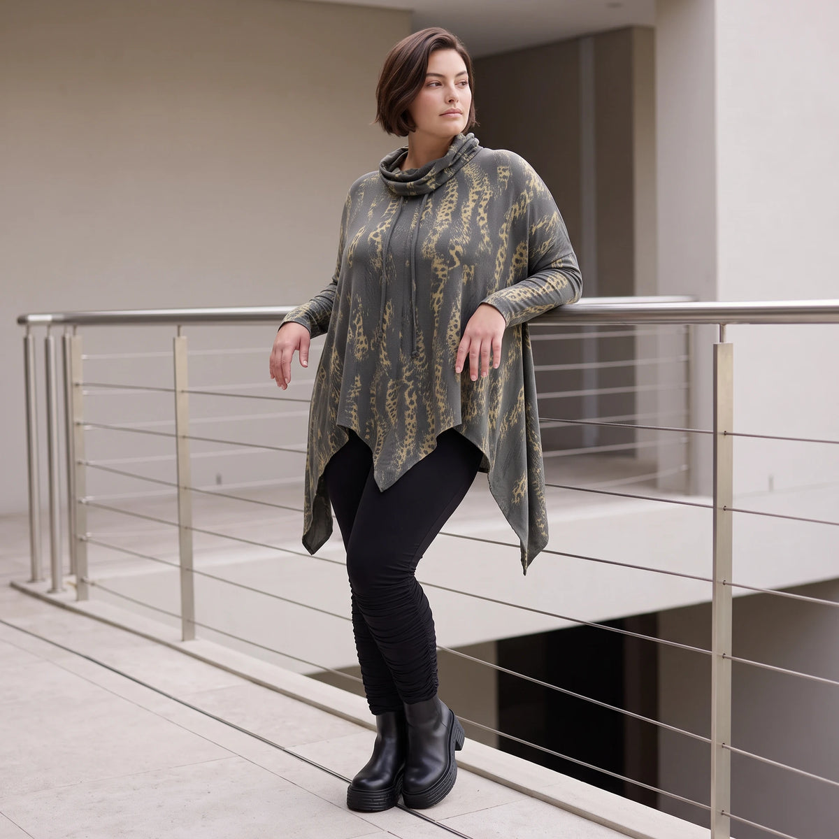 Wintershirt aus weichem Baumwolljersey mit Stretch in A-Linie Rollkragen mit Tunnelzug
