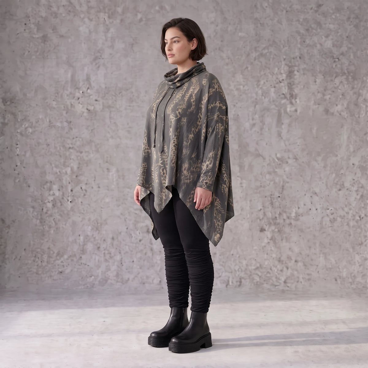 Wintershirt aus weichem Baumwolljersey mit Stretch in A-Linie Rollkragen mit Tunnelzug