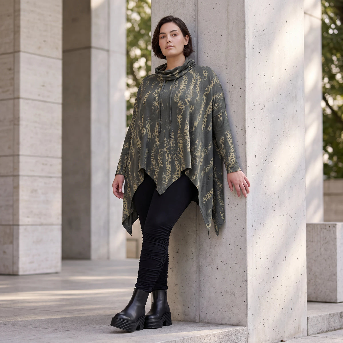 Wintershirt aus weichem Baumwolljersey mit Stretch in A-Linie Rollkragen mit Tunnelzug